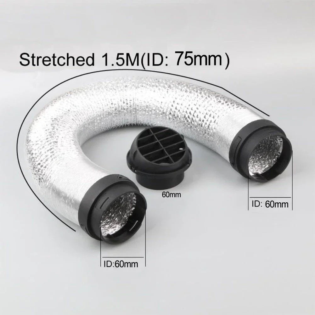 Diesel Heater Duct Hose 75MM with 2 x 60MM Connectors Round Air Outlet