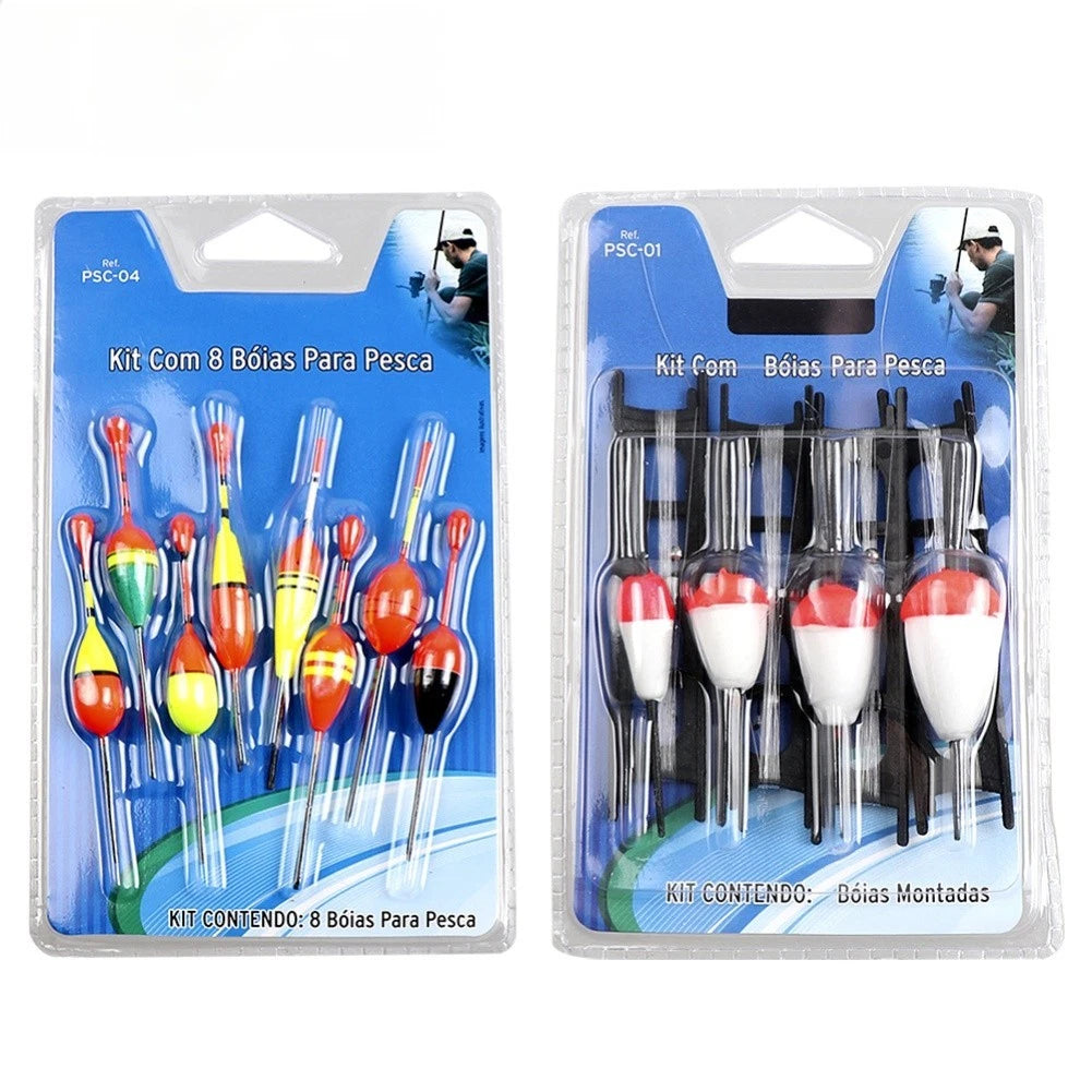 8pc Fishing Float Set with High Visibility Bobbers and Rigged Lines