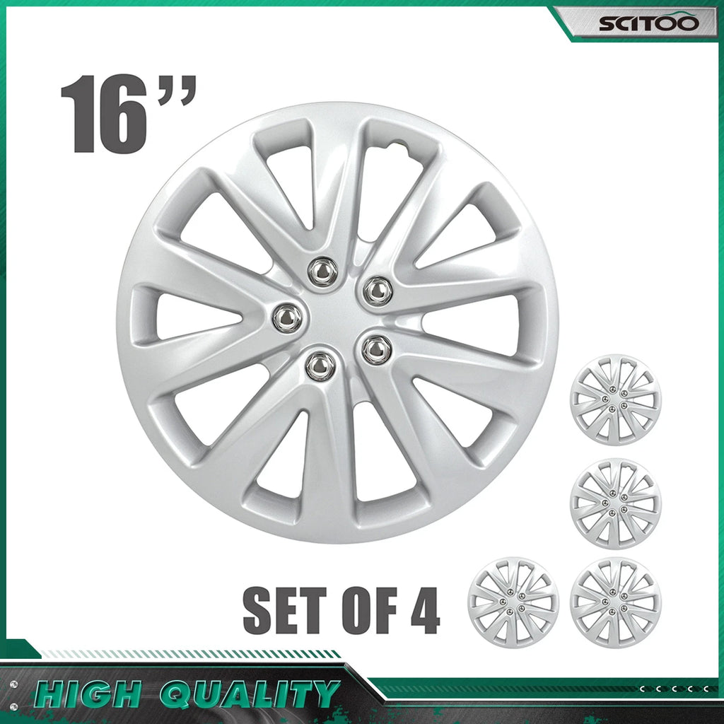 Set of 4 Wheel Hub Caps for Universal Vehicles (16") Black & Silver