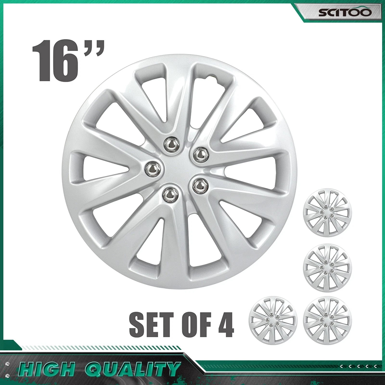 Set of 4 Wheel Hub Caps for Universal Vehicles (16") Black & Silver