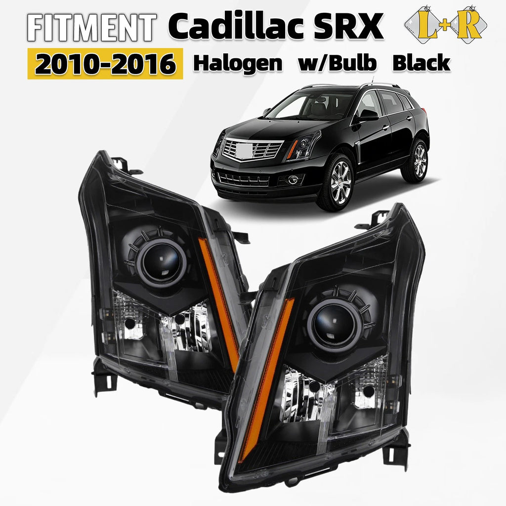 Projector Halogen Headlights Set for Cadillac SRX (2010–2016) w/Bulbs Black