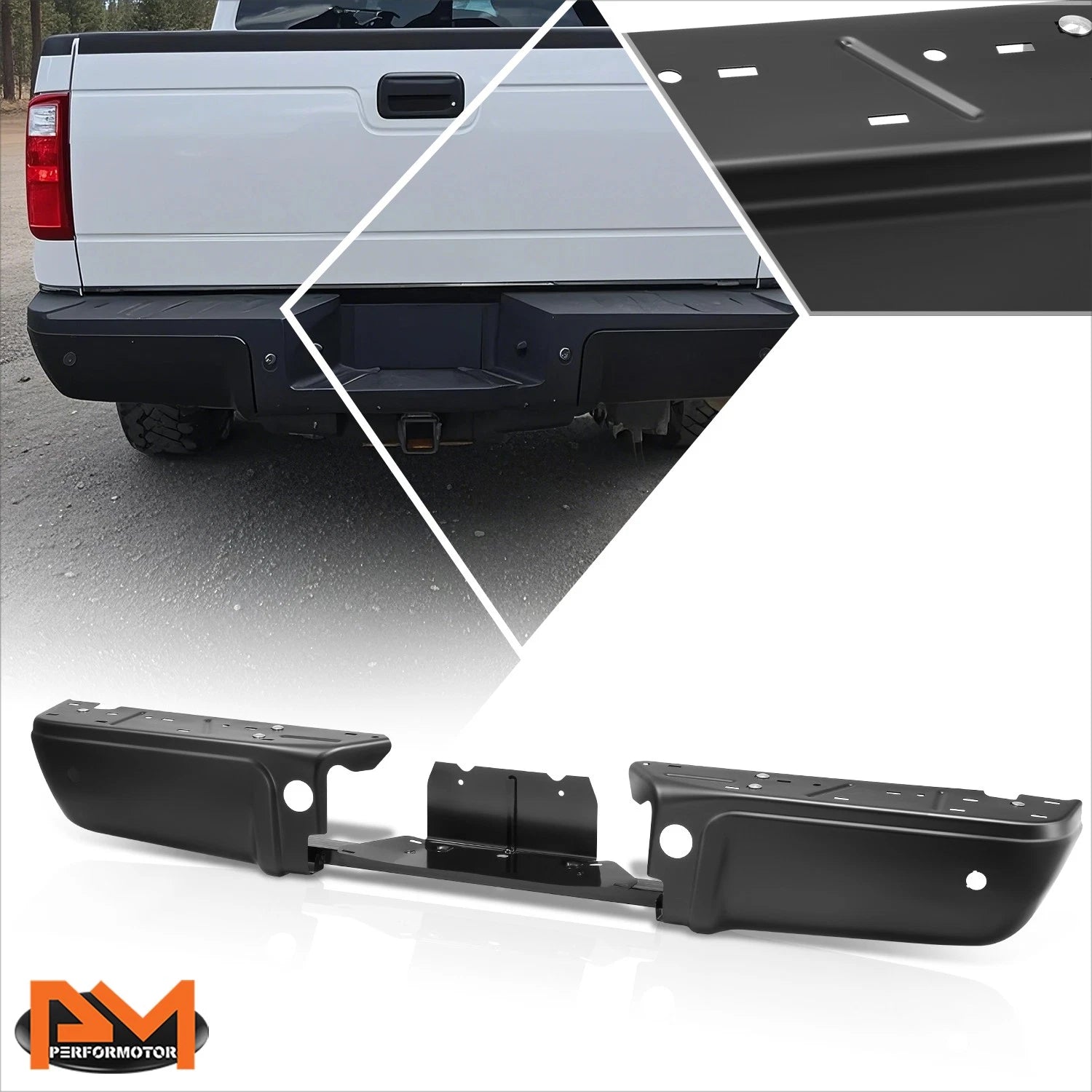 Steel Rear Bumper Face Bar for Ford F250 F350 SD (2008–2016) w/Park Sensor Holes Black