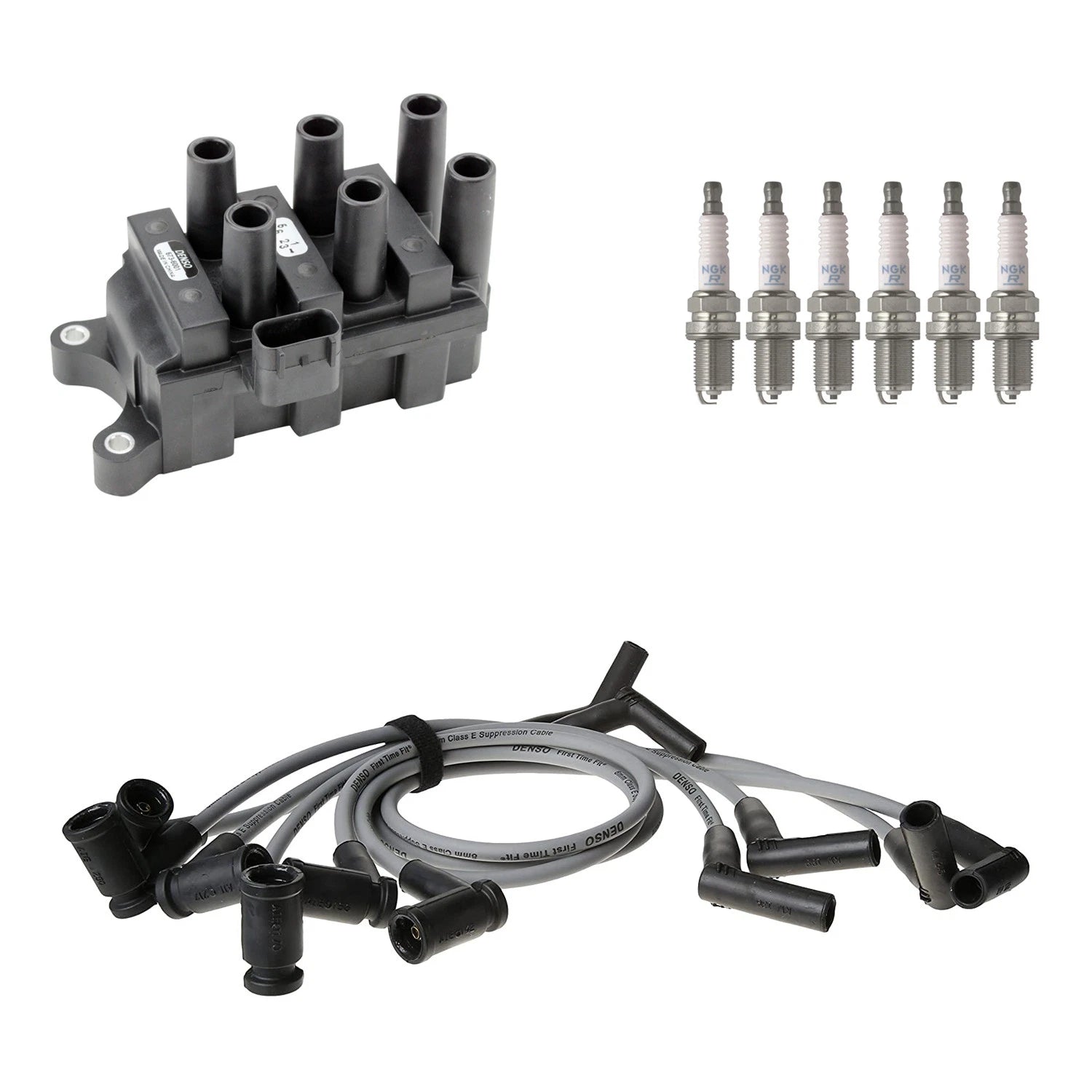 Set of 6 Denso Ignition Coil Wires & NGK Spark Plugs for Taurus Sable (1996–1999)