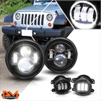 Set of 4 LED DRL Projector Headlights + Fog Lamps for Jeep Wrangler (2007–2018)