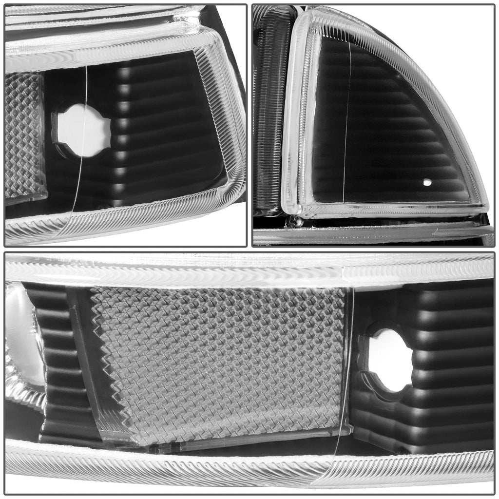 Set of 2 Black Housing Clear Corner Headlights for Dakota Durango (1997–2004)