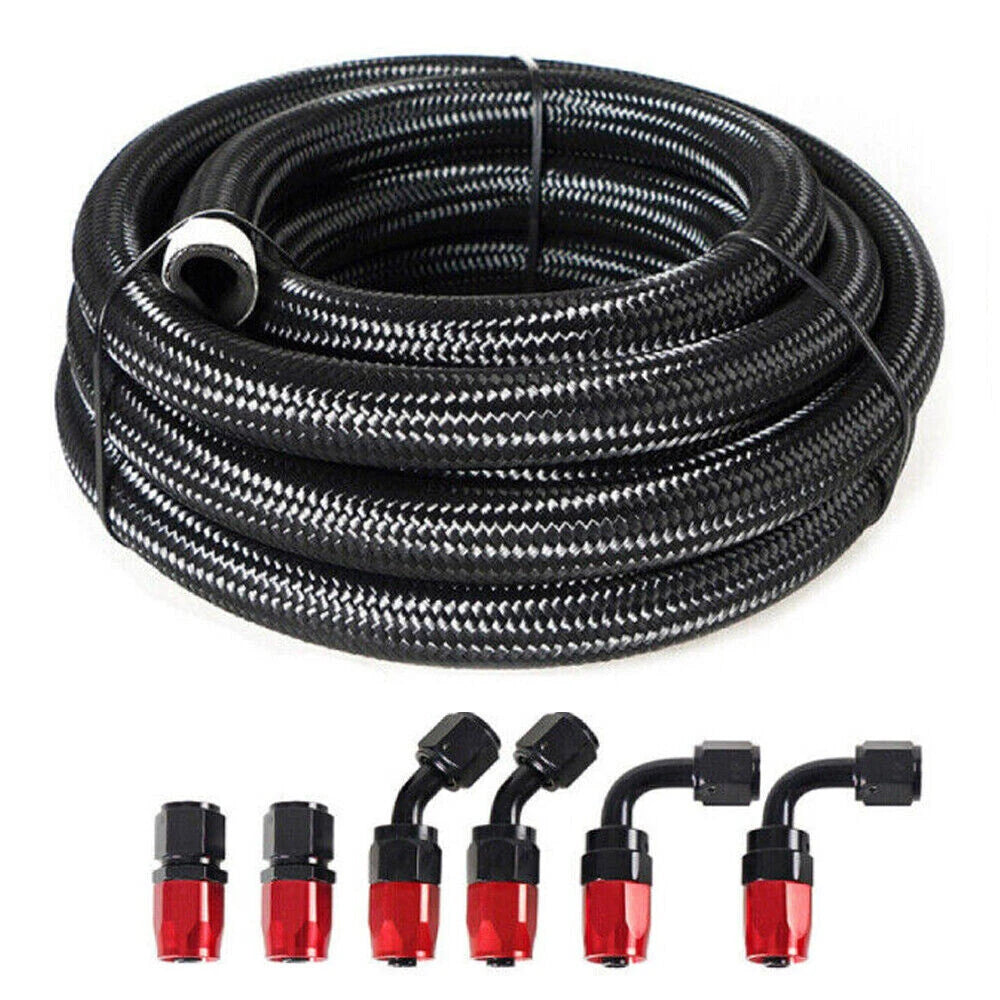 5/8" 10AN Nylon Stainless Steel Braided Oil Fuel Line Fittings Kit 20FT
