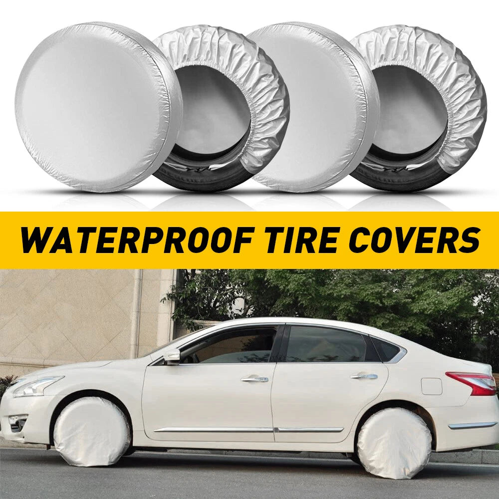 Set of 4 Silver Waterproof Tire Covers for RV Trailer Camper