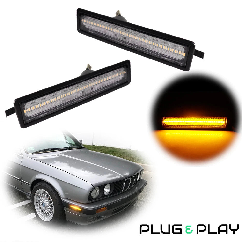Clear Lens Amber Side Marker Lights for BMW E30 E34