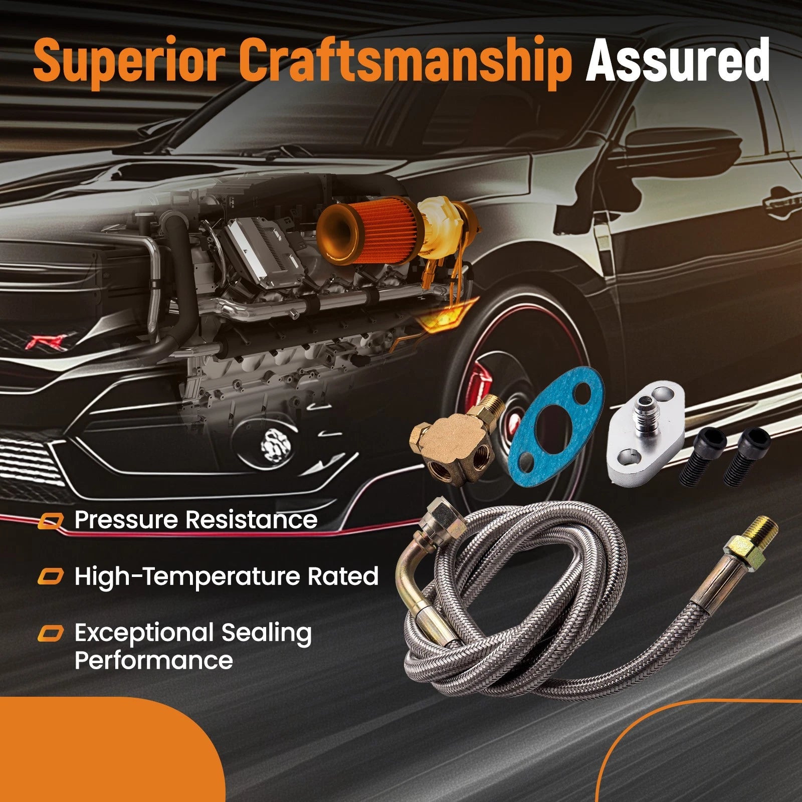 Turbo Oil Feed Line Kit for T3 T4 (41" Braided Stainless Steel)