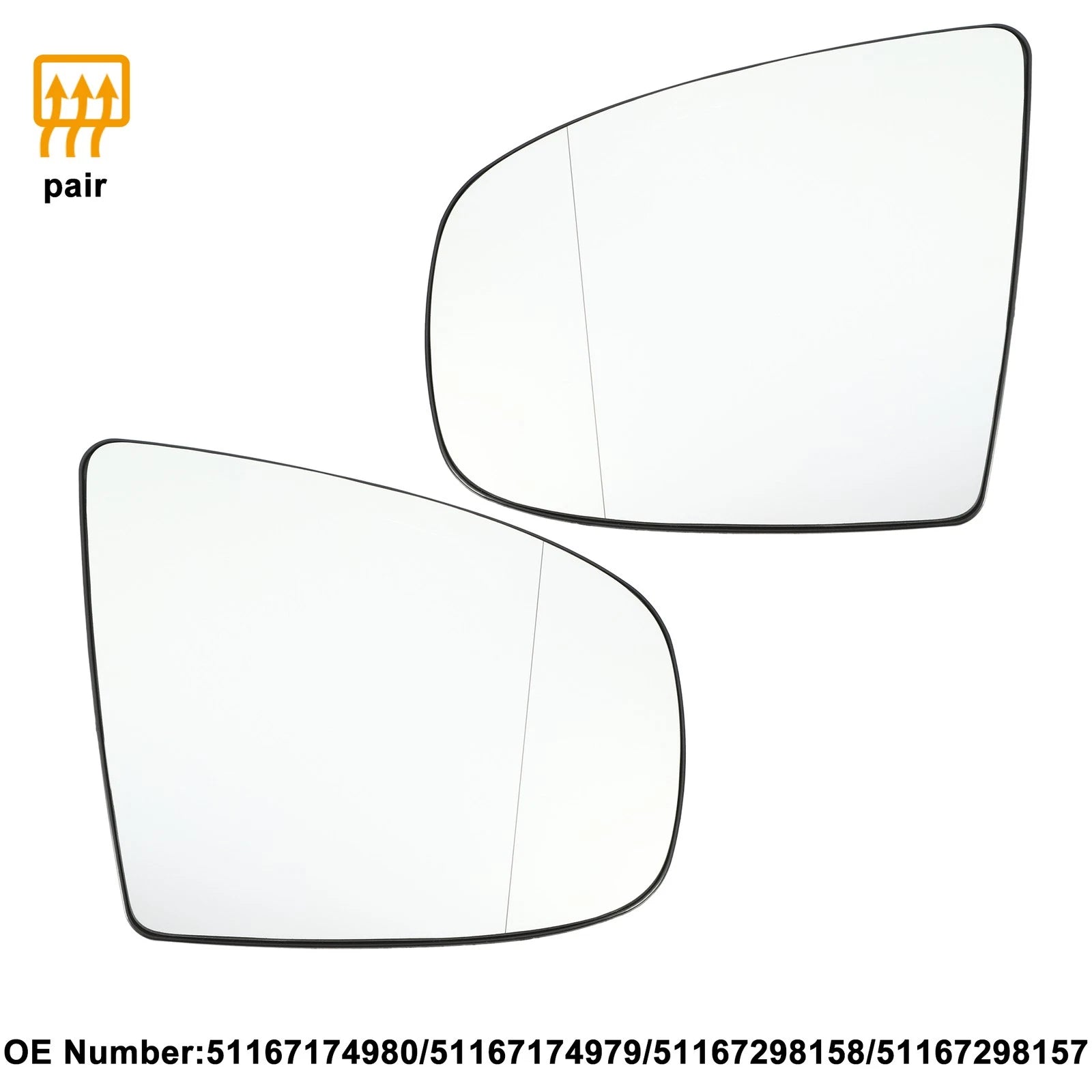 1 Pair Car Mirror Glass for BMW X5 X6 (2007–2013) No. 51167174980/51167174979
