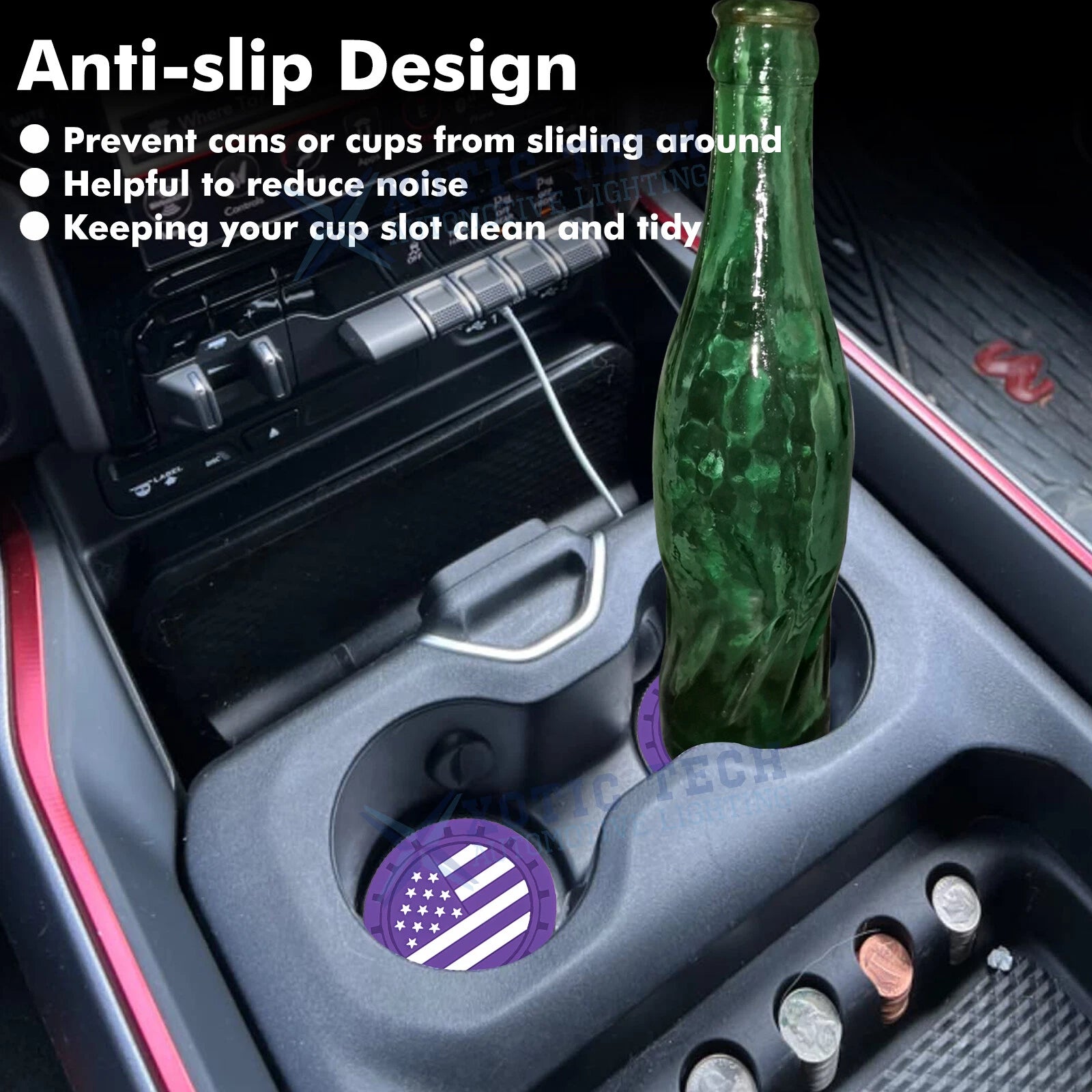 Colored American Flag Car Cup Holder Coaster Insert for 4 Packs (-)