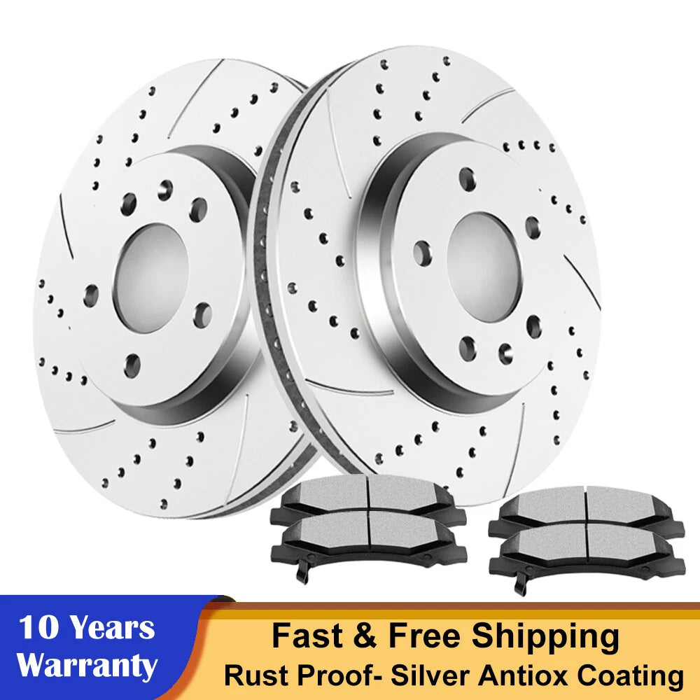 Set of 2 Drilled Brake Rotors + Ceramic Pads for Buick Lucerne (2006–2011)