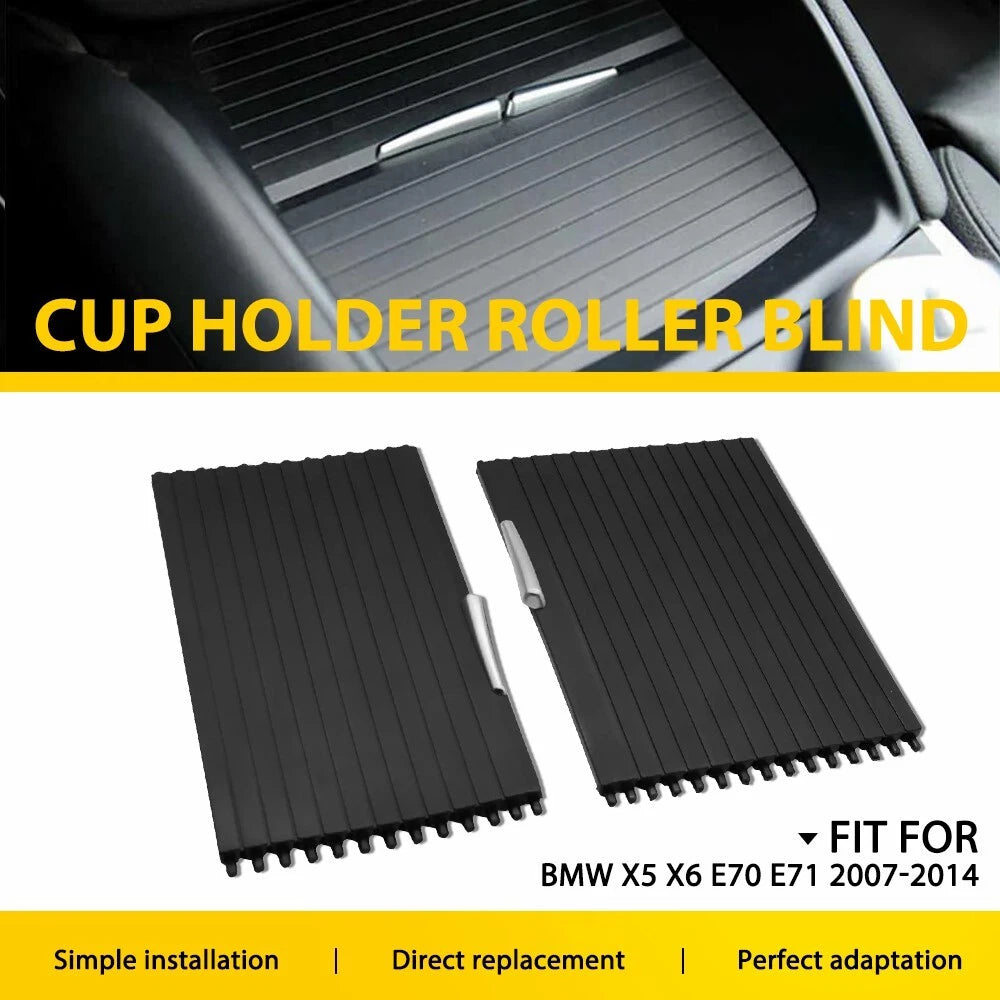 2X Front Console Cup Holder Roller Blind Cover for BMW X5 X6 (2007–2013)