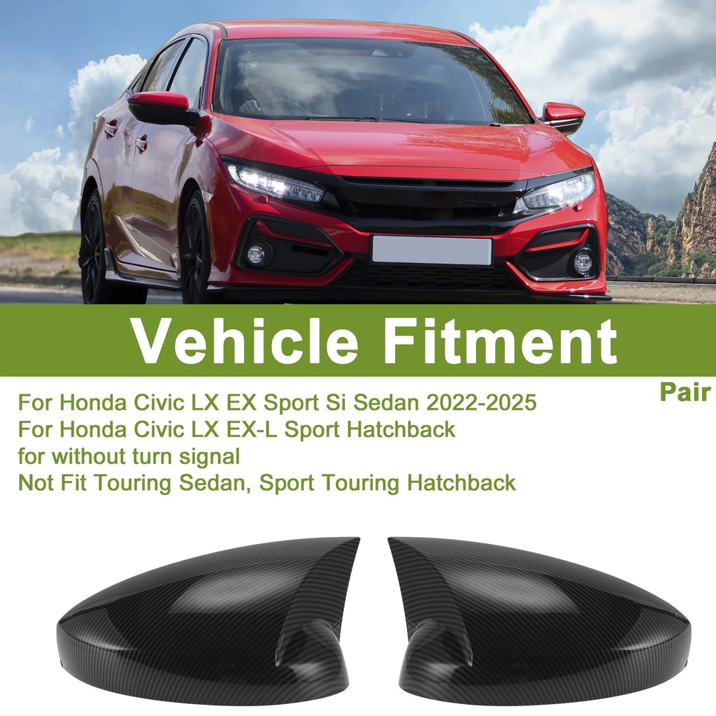 1 Pair Mirror Cover Cap for Honda Civic LX EX Sport Si (2016–2021) Black