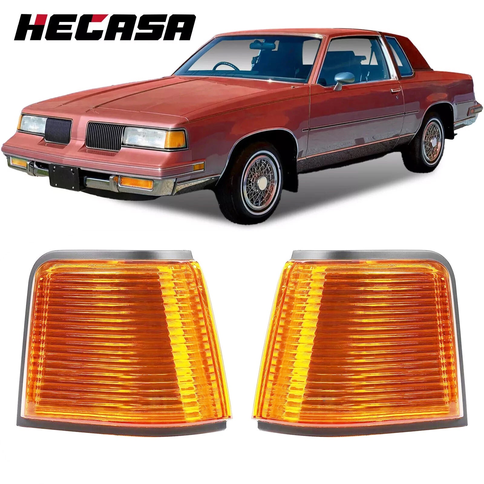 Set of 2 Front Amber Marker Lights Lens for Cutlass Supreme Calais 1987-1988