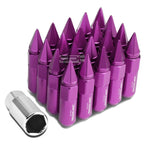 20X M12X1.5 90MM Tall 20MM OD Purple Aluminum Spike Cap Lug Nuts + Adapter