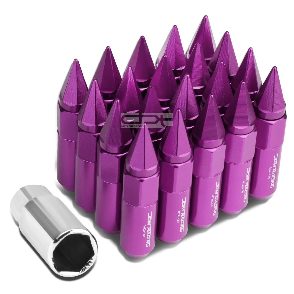 20X M12X1.5 90MM Tall 20MM OD Purple Aluminum Spike Cap Lug Nuts + Adapter
