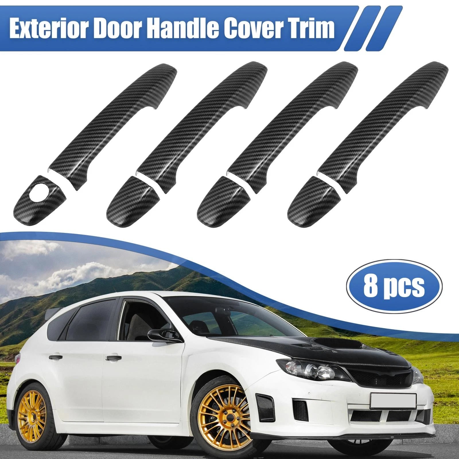 8 Pcs Carbon Fiber Door Handle Cover Trim w/ Key Hole for Subaru WRX STi (2015–2021)