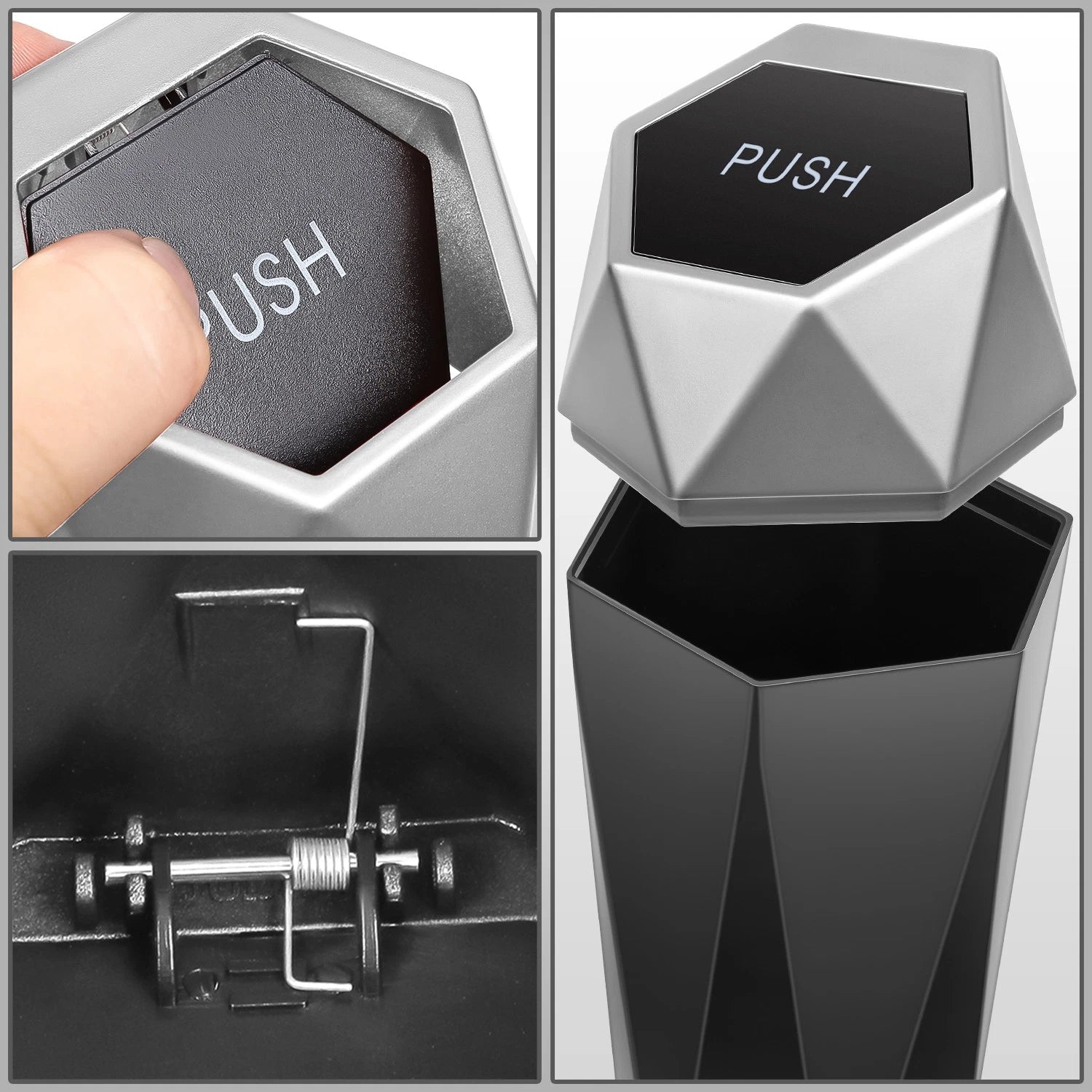 Mini Litter Rubbish Bin Holder for Auto Car (Silver Lid)