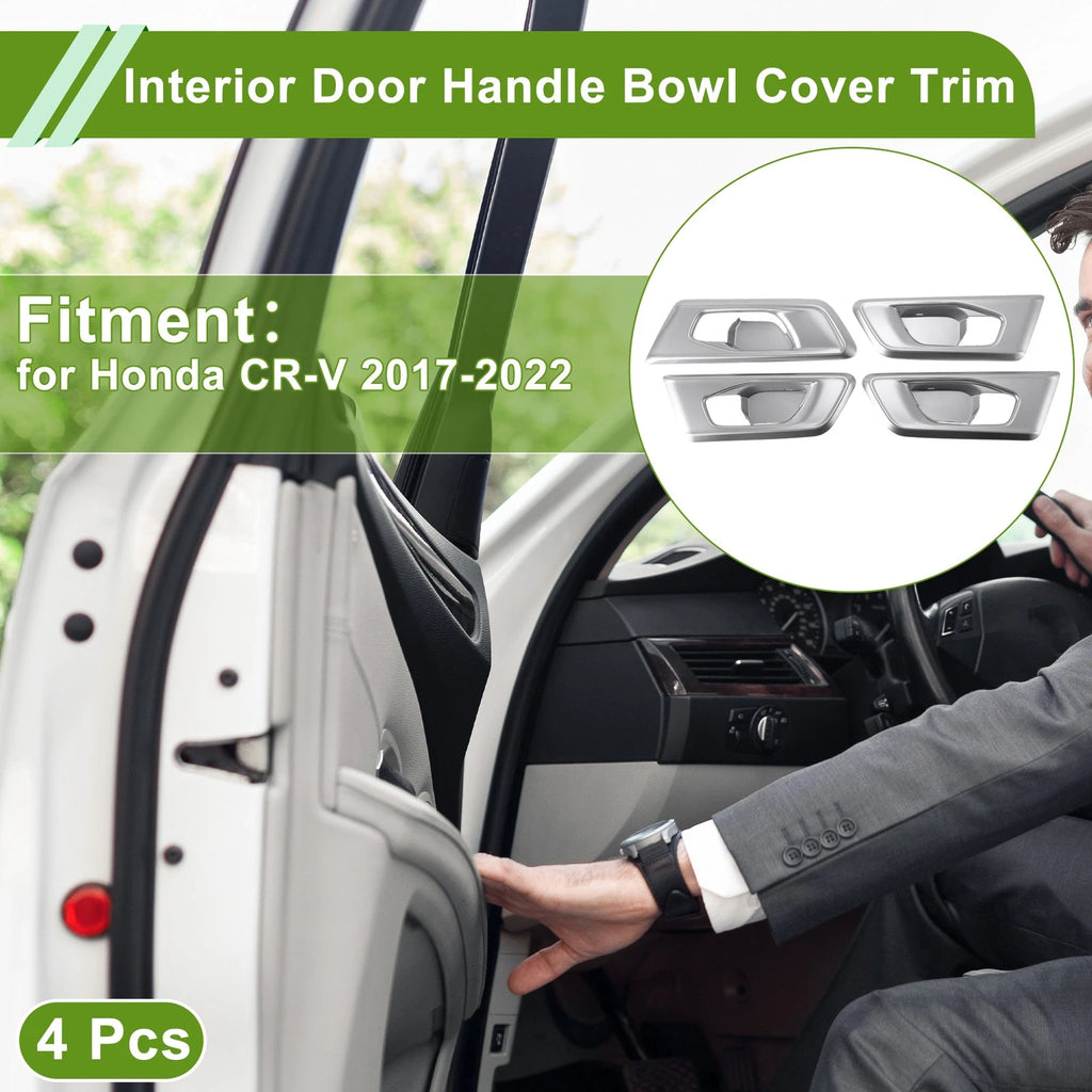 Set of 4 Interior Door Handle Bowl Cover Trim for Honda CR-V (2017–2022) Silver Tone ABS