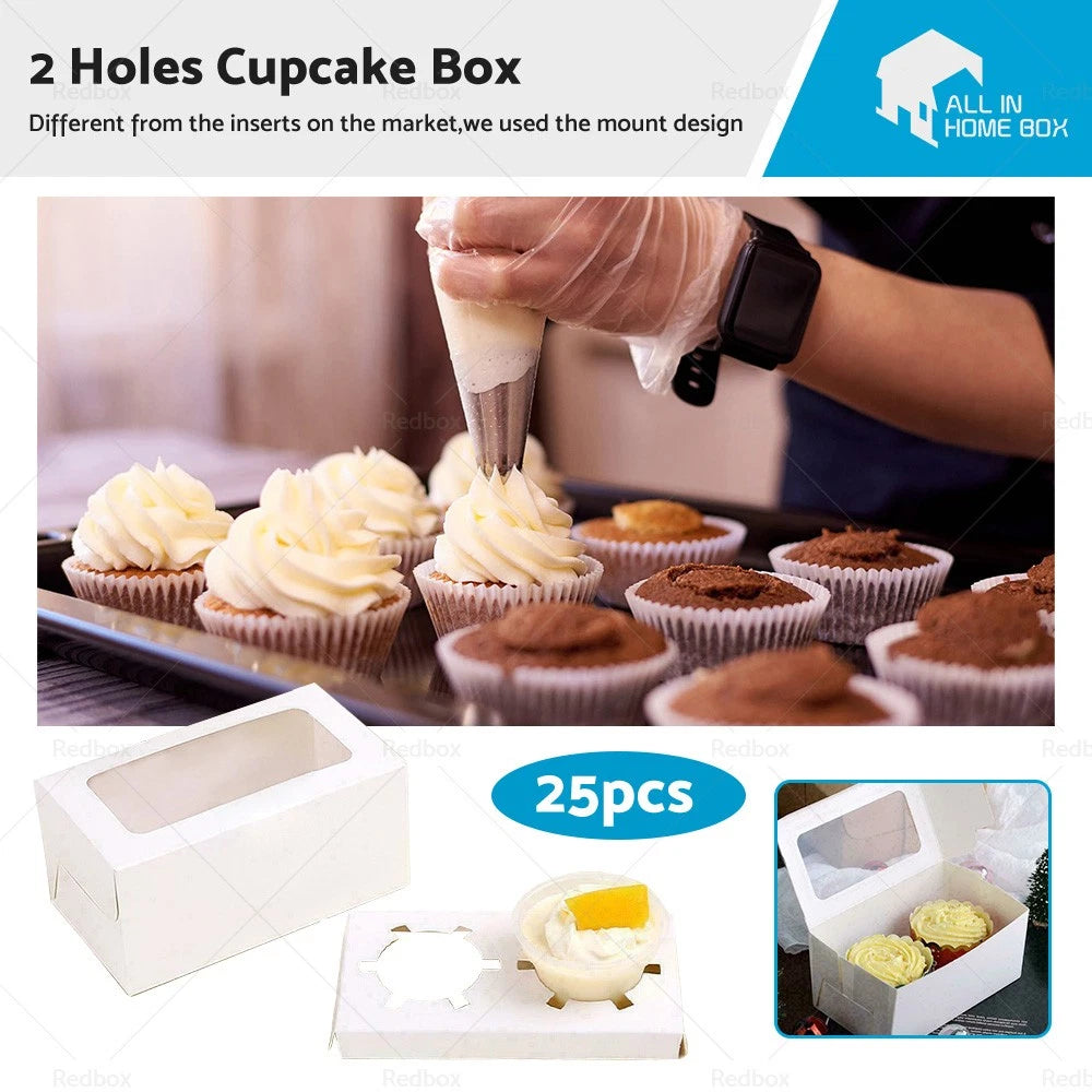 Cupcake Box Case with Window (Set of 25) for Wedding Party Muffins