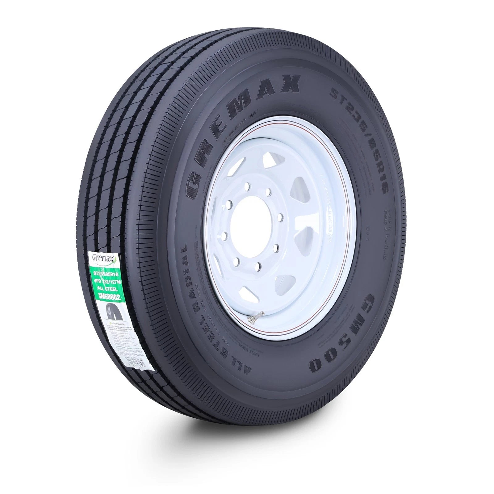 GREMAX ST235/85R16 Trailer Tire Wheel 14-Ply 8x6.5" White Spoke (2016–2023)