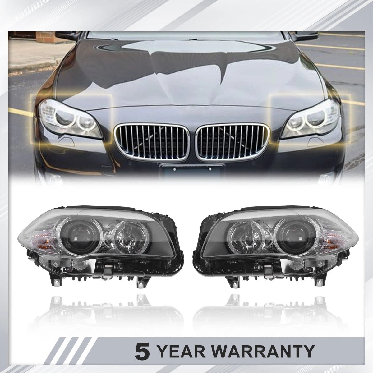 Set of 2 Halogen Headlight Assemblies for BMW 5 Series (2012–2013)