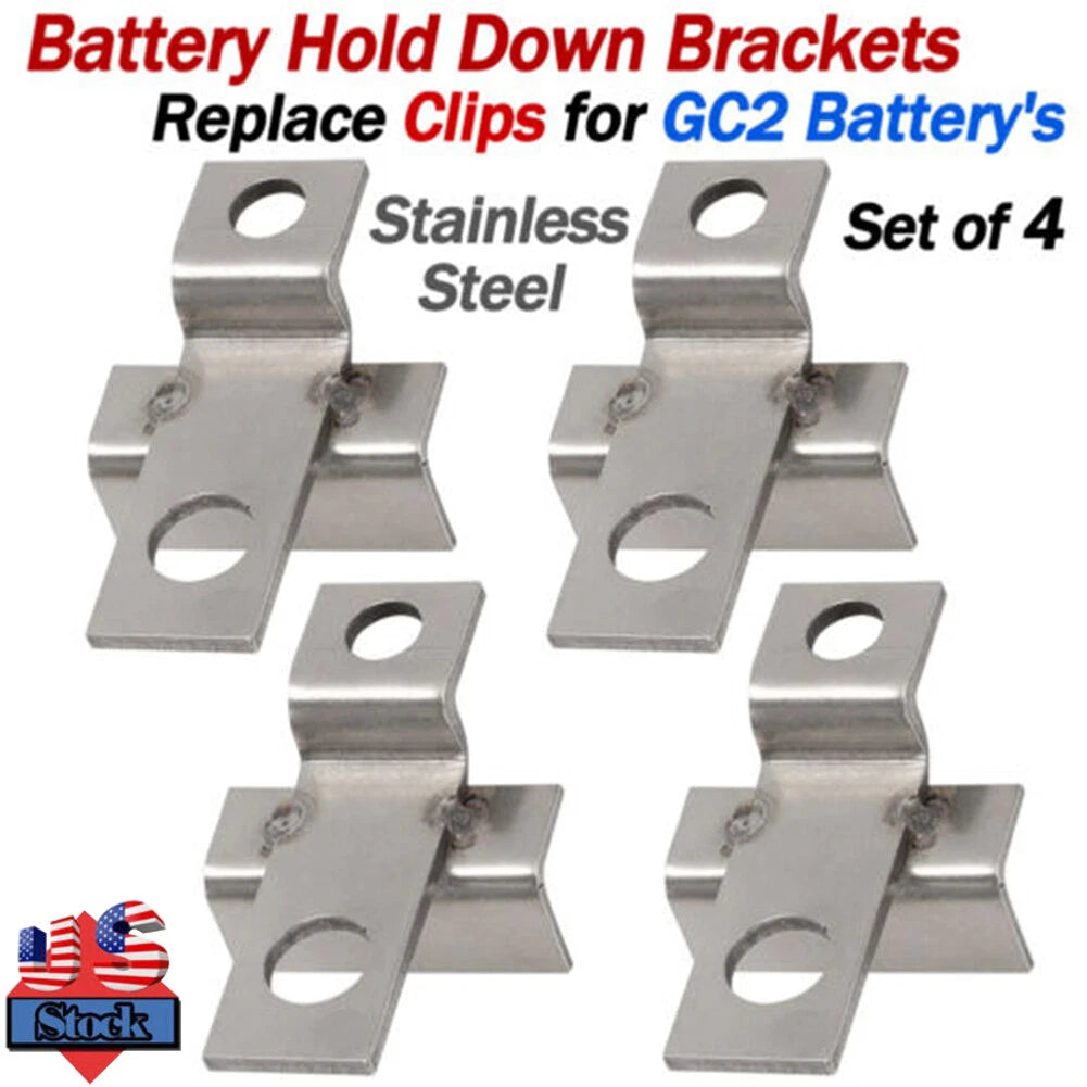 Set of 4 Battery Hold Down Brackets Kit for RV GC2 Battery (6 Volt)