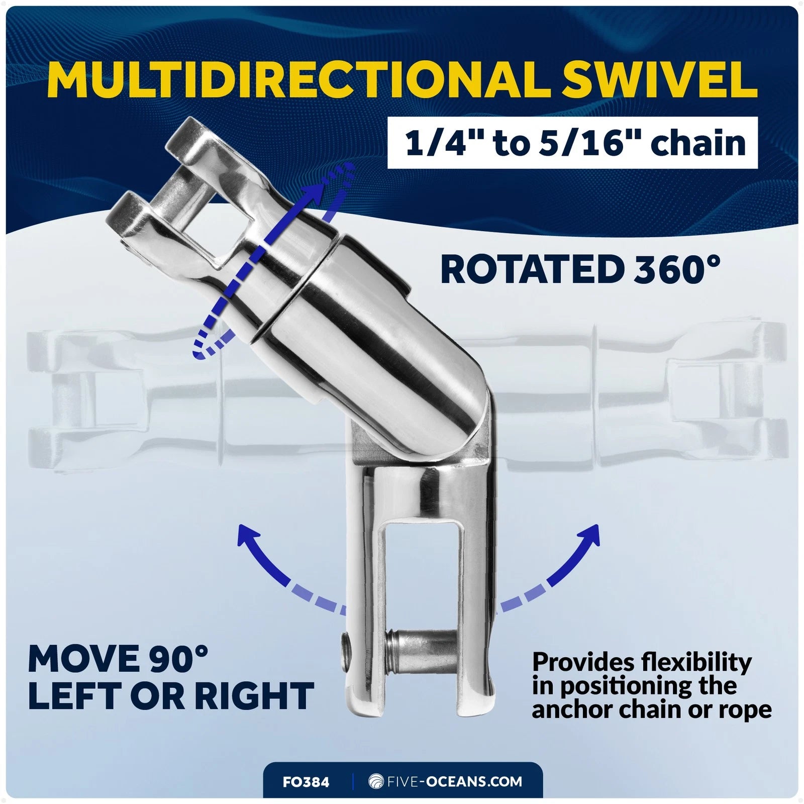 Boat Anchor Chain Swivel Connector for Multidirectional Use (1/4" to 5/16")