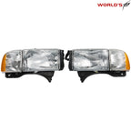 Headlight Set for Dodge Ram (1994–2002) Crystal Fresnel Lens Chrome
