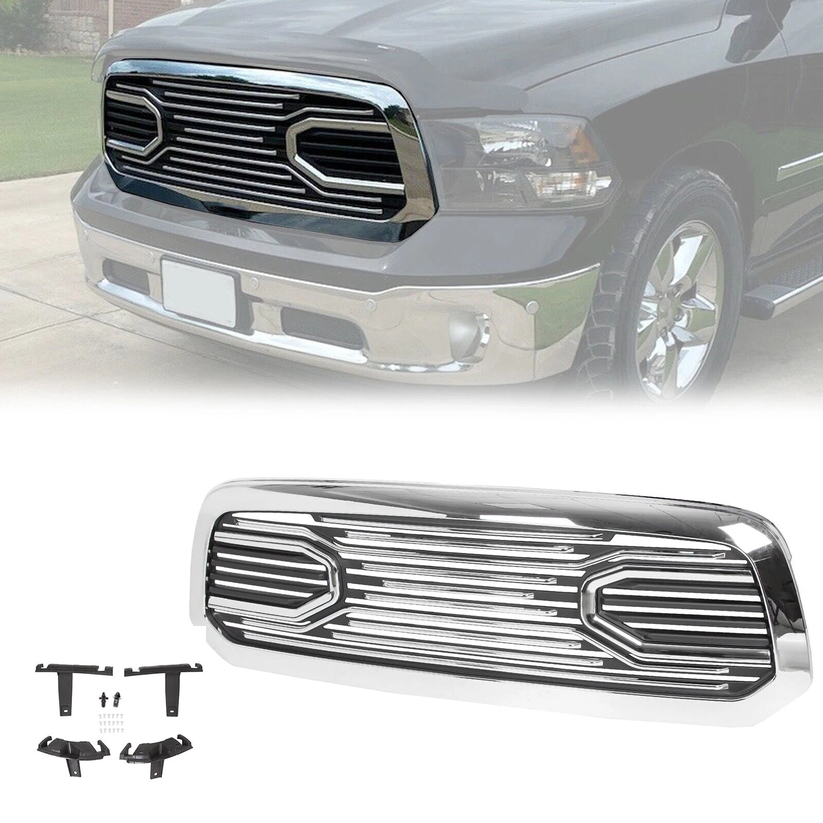 Chrome Front Bumper Grille for Dodge Ram 1500 (2013–2018)