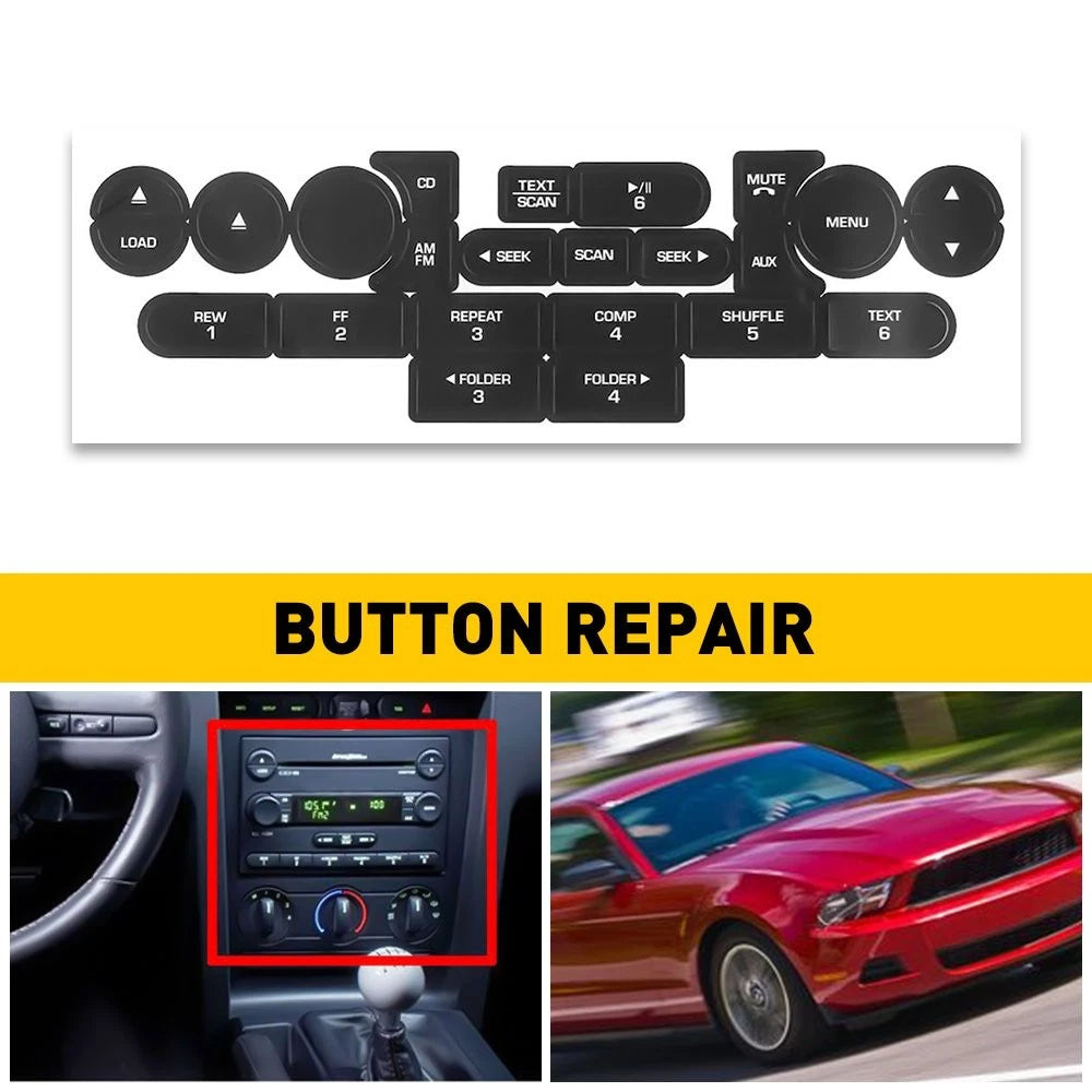 Black Radio Stereo Button Repair Decals for Ford Mustang (2005–2009)