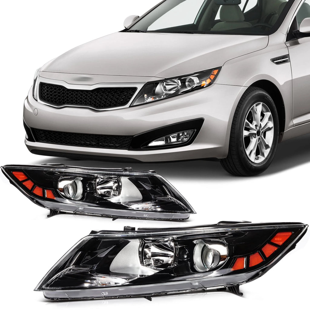 2X Headlight Assembly for Kia Optima (2011–2013) - Black Amber