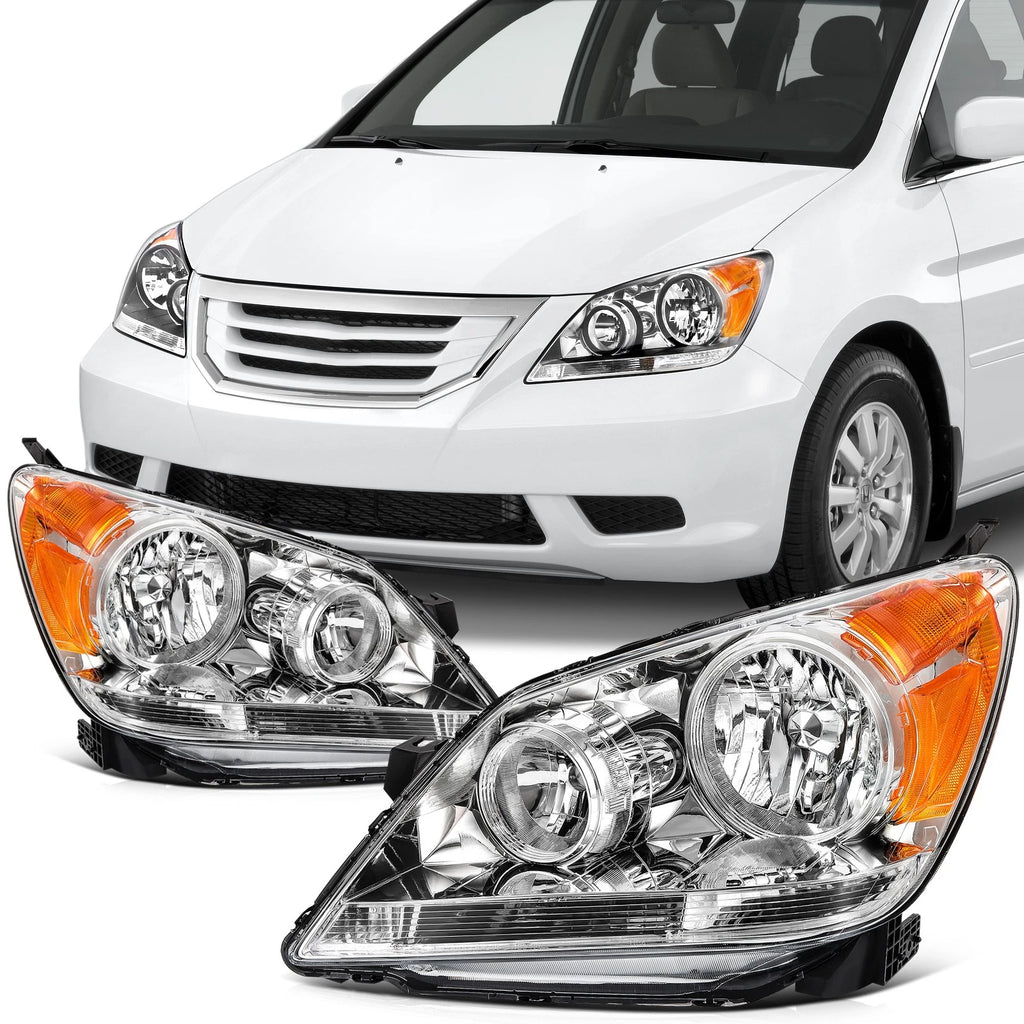 2X Headlight Assembly for Honda Odyssey (2005–2007) - Chrome Amber