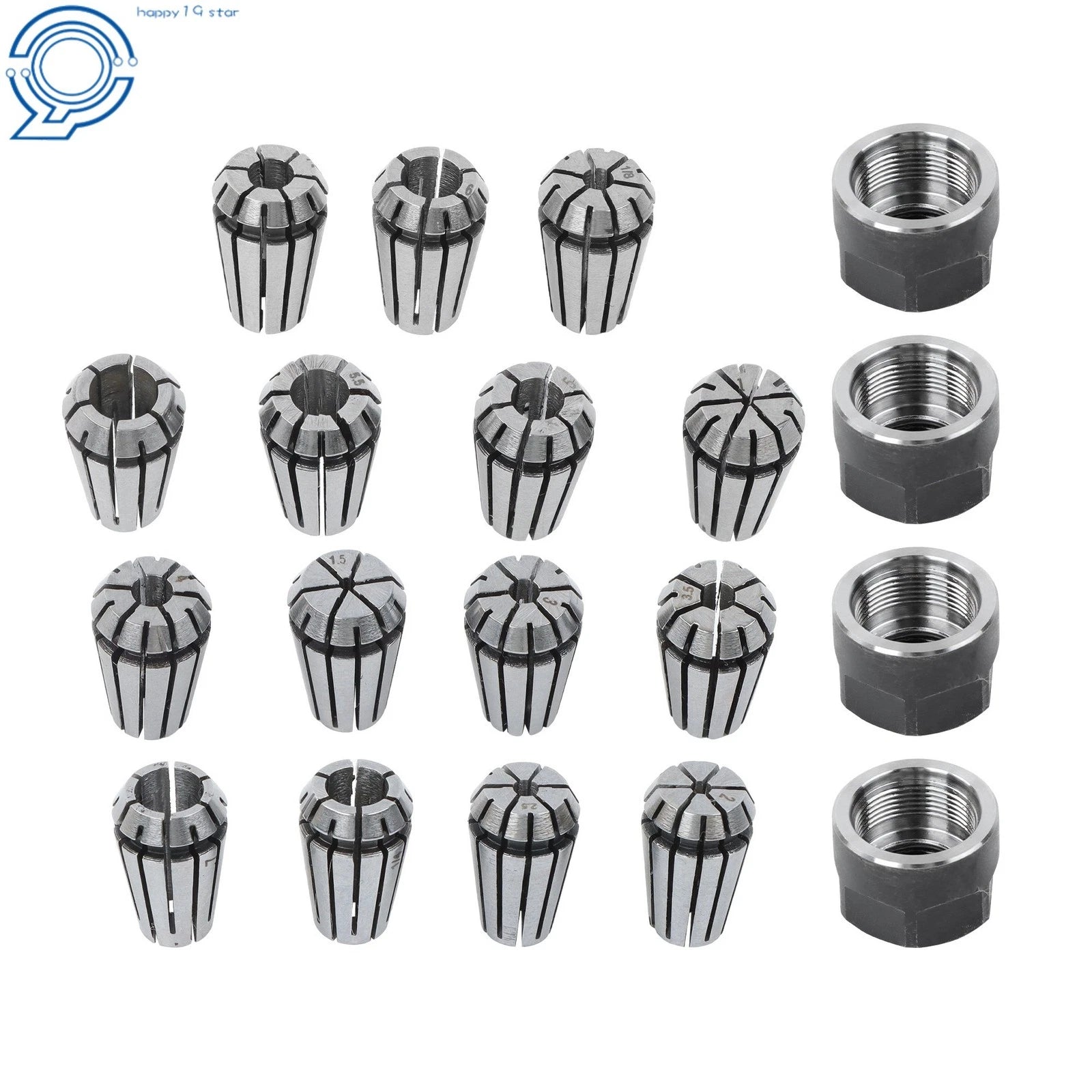 Set of 19 ER11 Collets with M14 Nuts for Micro Machining