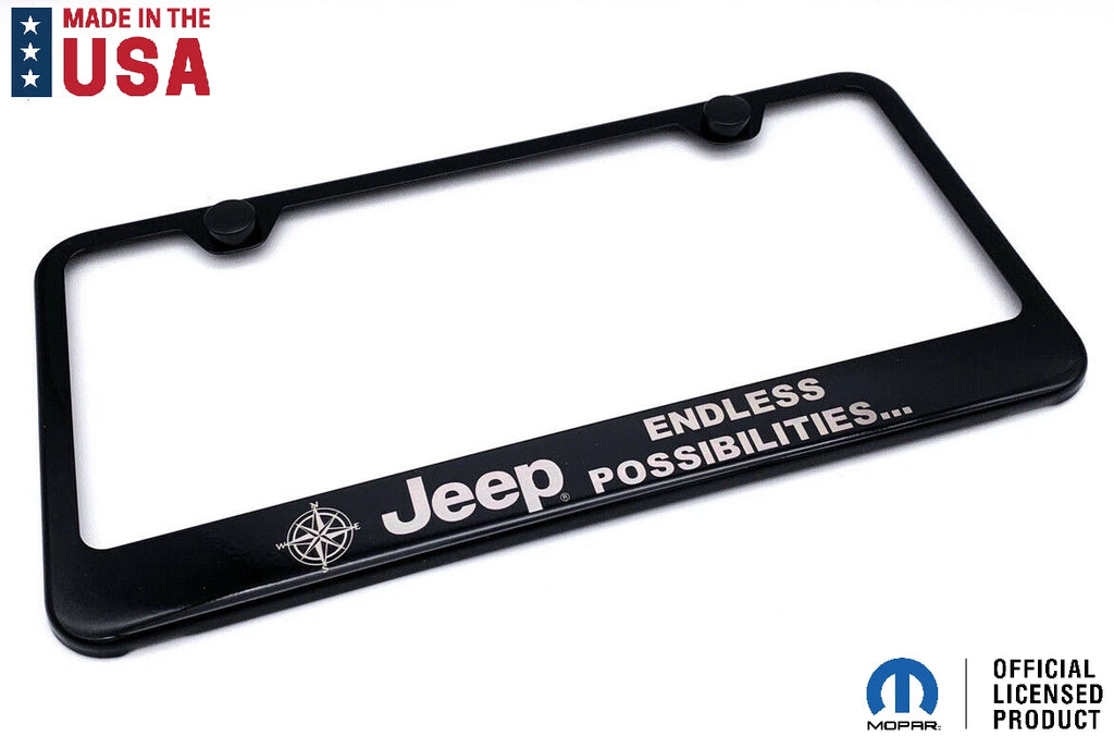 License Plate Frame with Logo for Jeep Endless Possibilities Script (–)