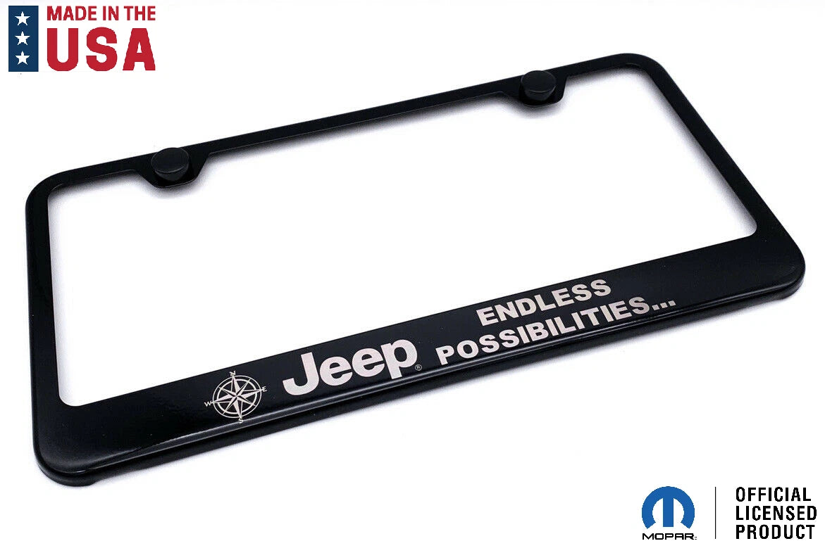 License Plate Frame with Logo for Jeep Endless Possibilities Script (–)
