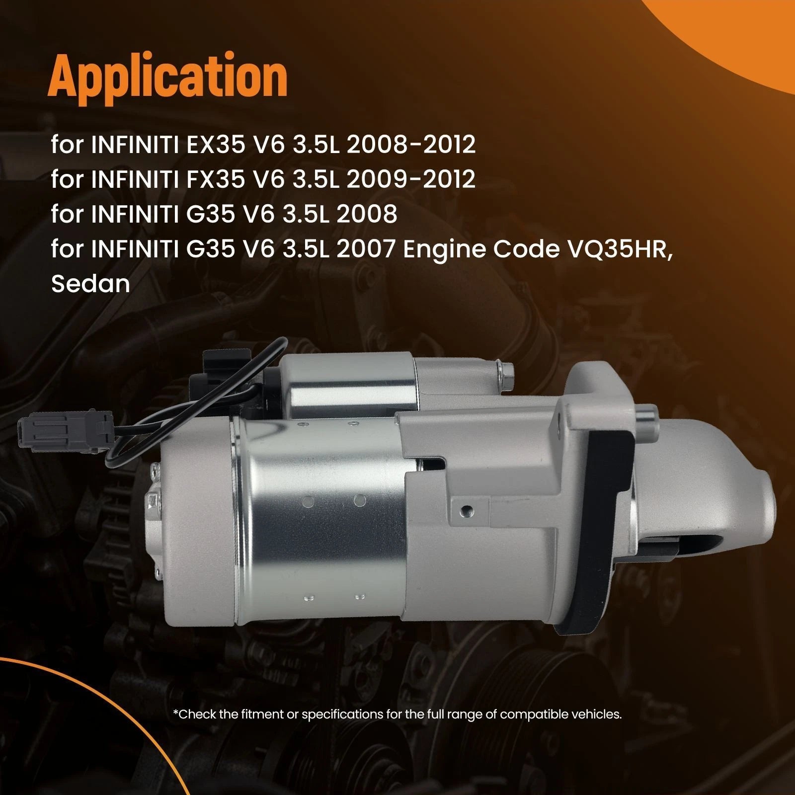 Starter Motor for Infiniti EX35 FX35 G35 3.5L (2008–2012) 23300JK20A 12T 12V