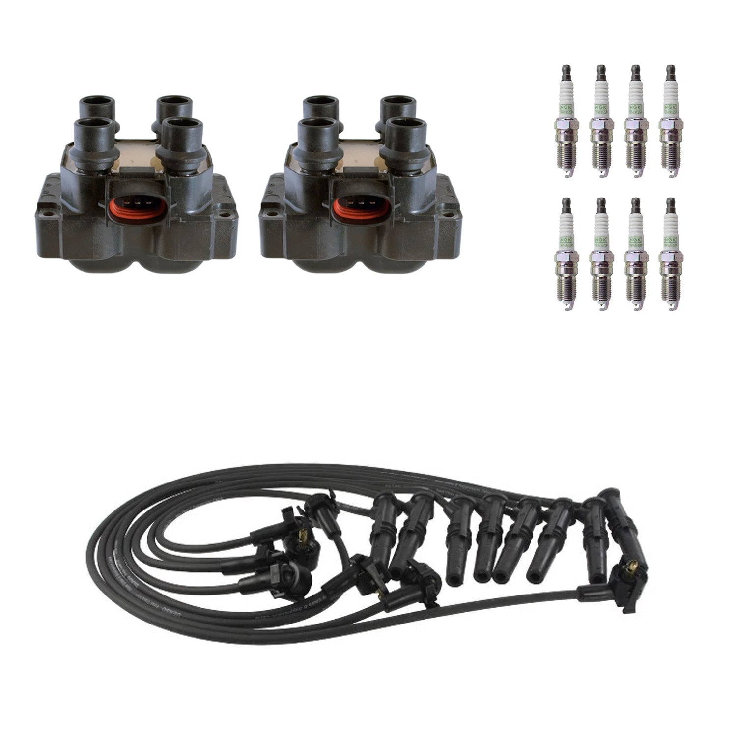 2 Ignition Coil Wires & 8 NGK Platinum Spark Plugs for F-150 F-250 (1997–2003)