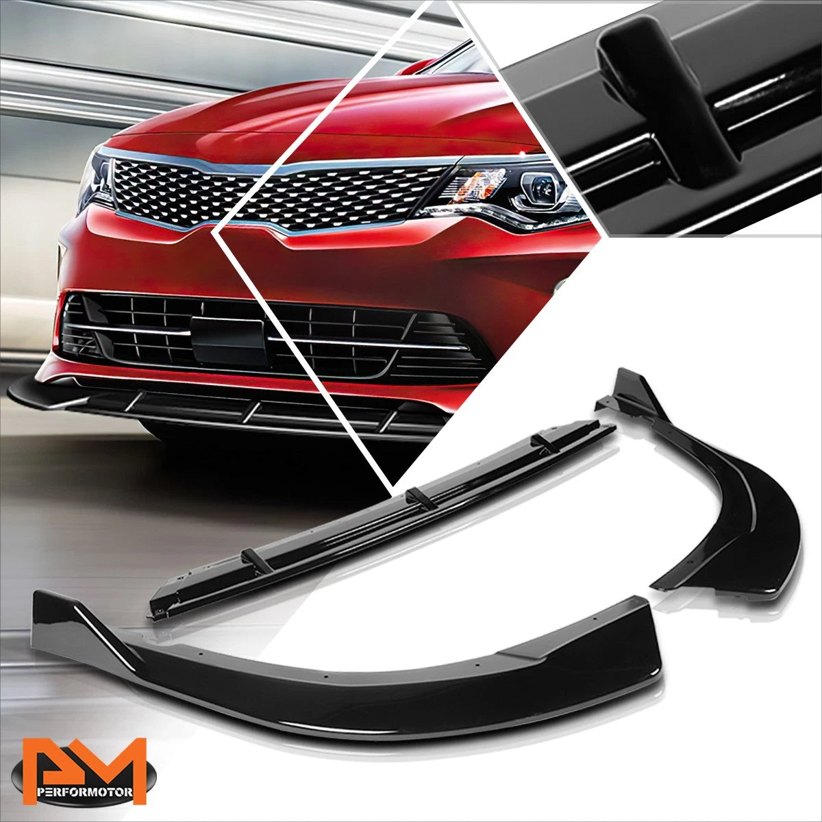 STP-Style Gloss Black Front Bumper Body Kit Spoiler Lip for Optima SX SXL (2016–2018)