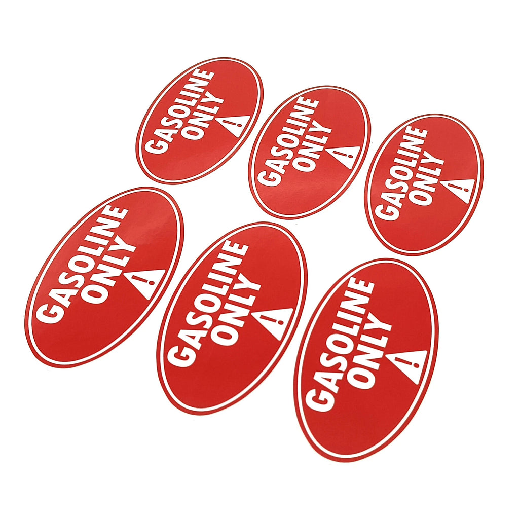 Set of 6 Gasoline Only Stickers 2" x 4" Round