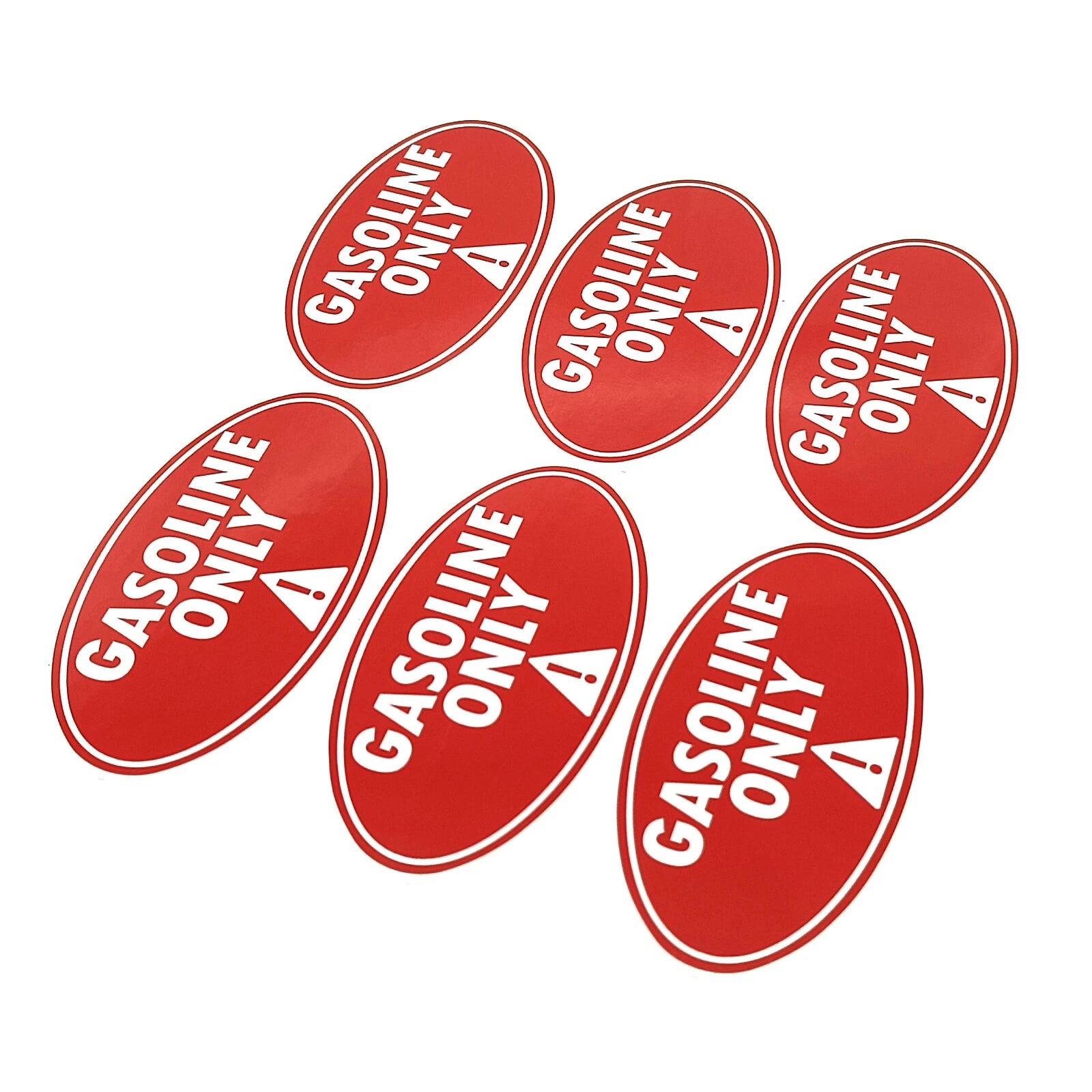 Set of 6 Gasoline Only Stickers 2" x 4" Round