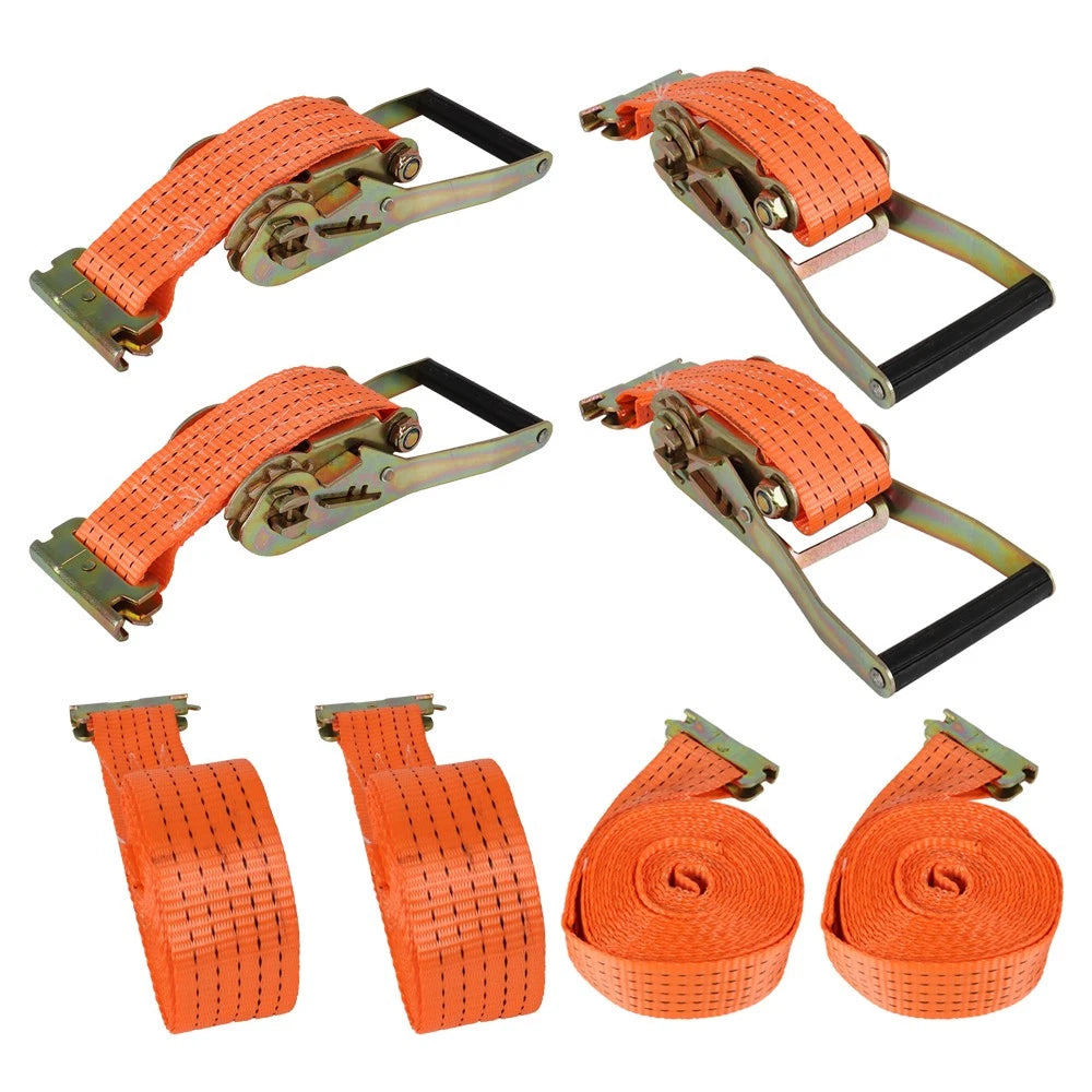 Set of 4 E Track Ratchet Tie Down Straps for Truck Enclosed Cargo Van