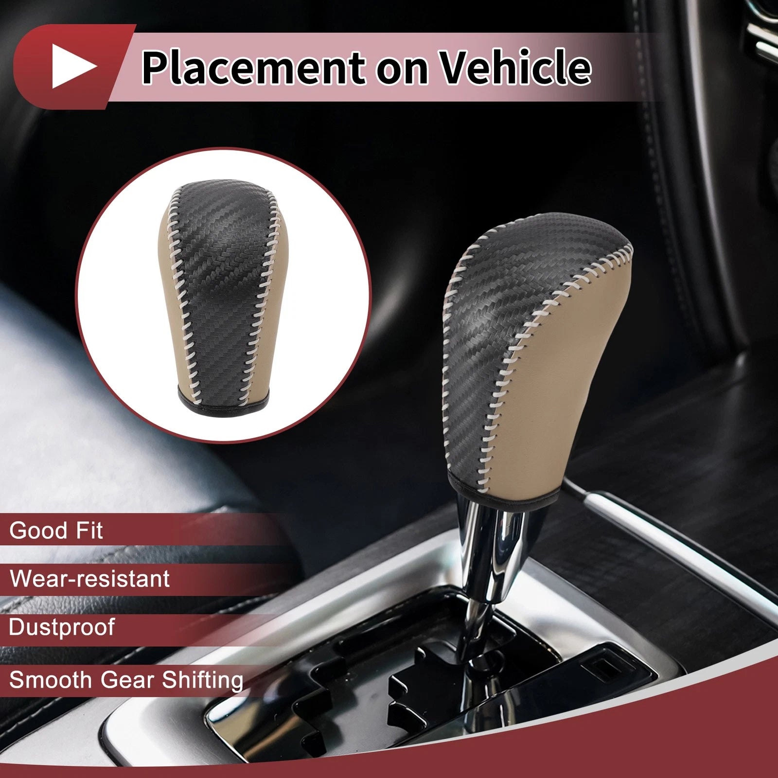 1 Pc Gear Shift Knob Cover for Subaru Forester (2006–2012) Beige Faux Leather
