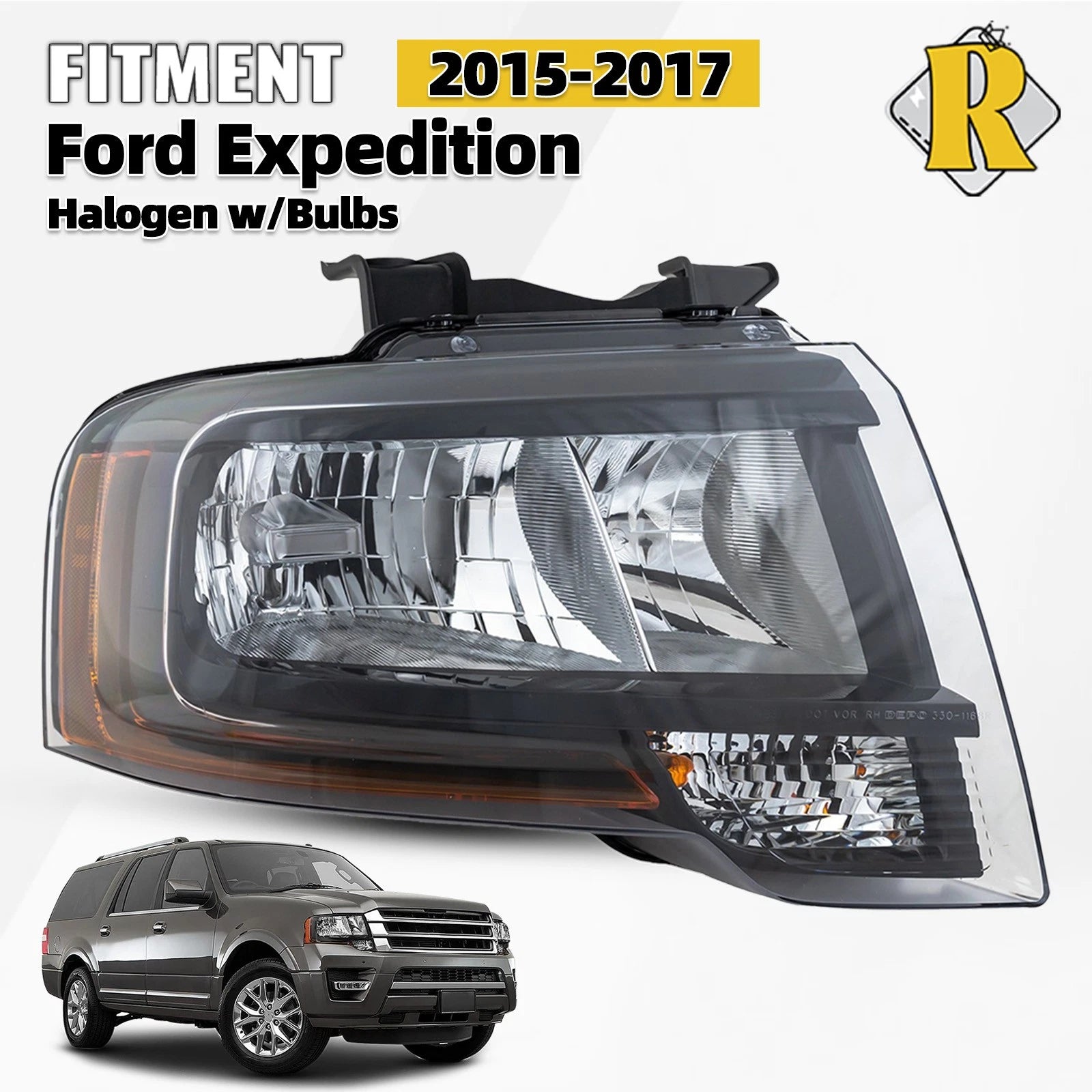 Halogen Reflector Headlight for Ford Expedition (2015–2017) Right with Bulb