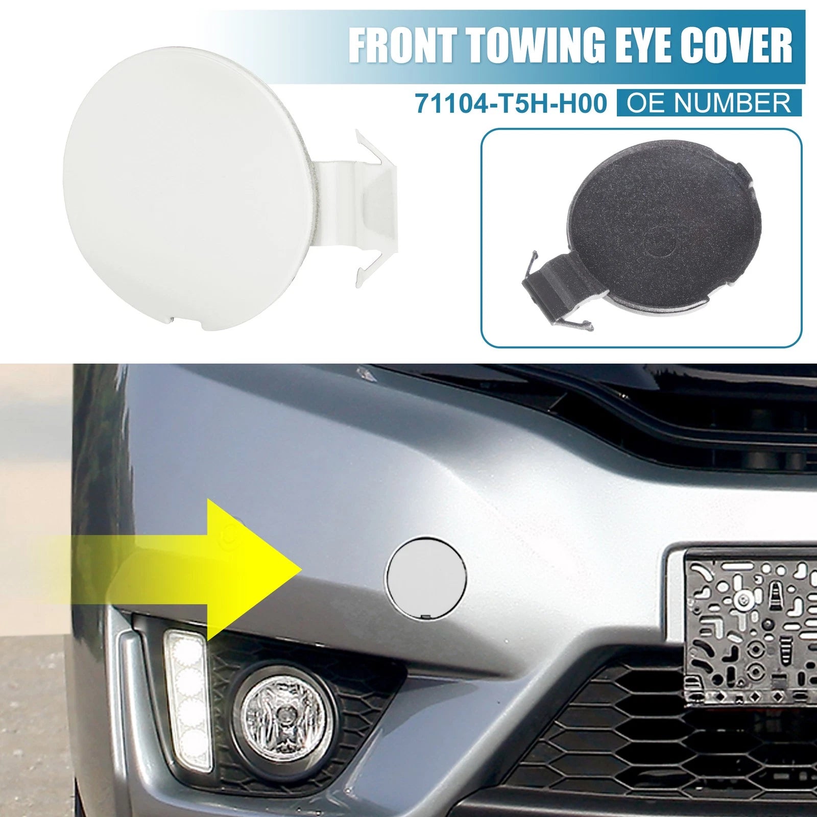 Front Bumper Tow Hook Cover 71104-T5H-H00 for Honda Fit Jazz (2014–2017) White