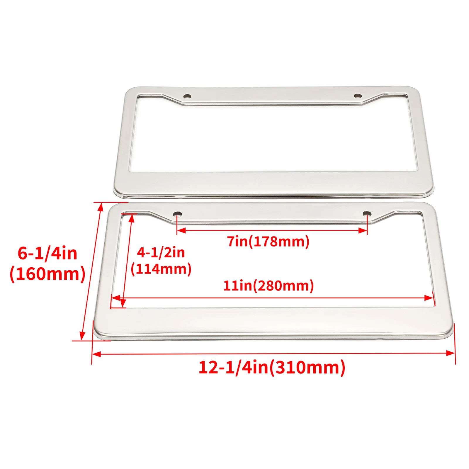 2X Chrome Stainless Steel License Plate Frame Tag Cover with Screw Caps