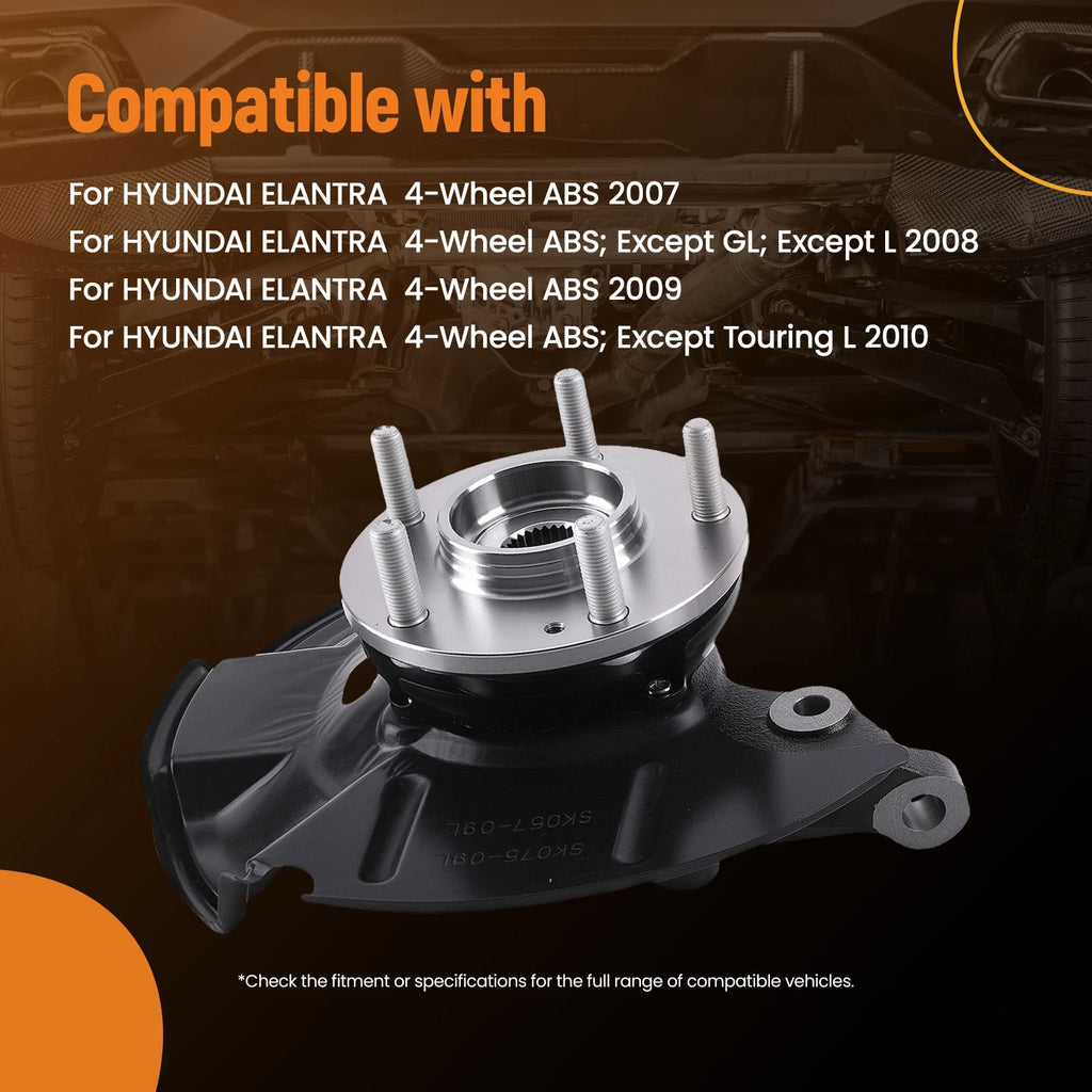 Pair Front Steering Knuckles with Wheel Bearing Hub for Hyundai Elantra (2007-2012)
