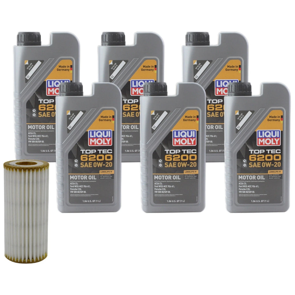 6L Liqui Moly Top Tec 6200 0W20 Engine Oil Change Kit for A3 Quattro A4 (2010–2016)
