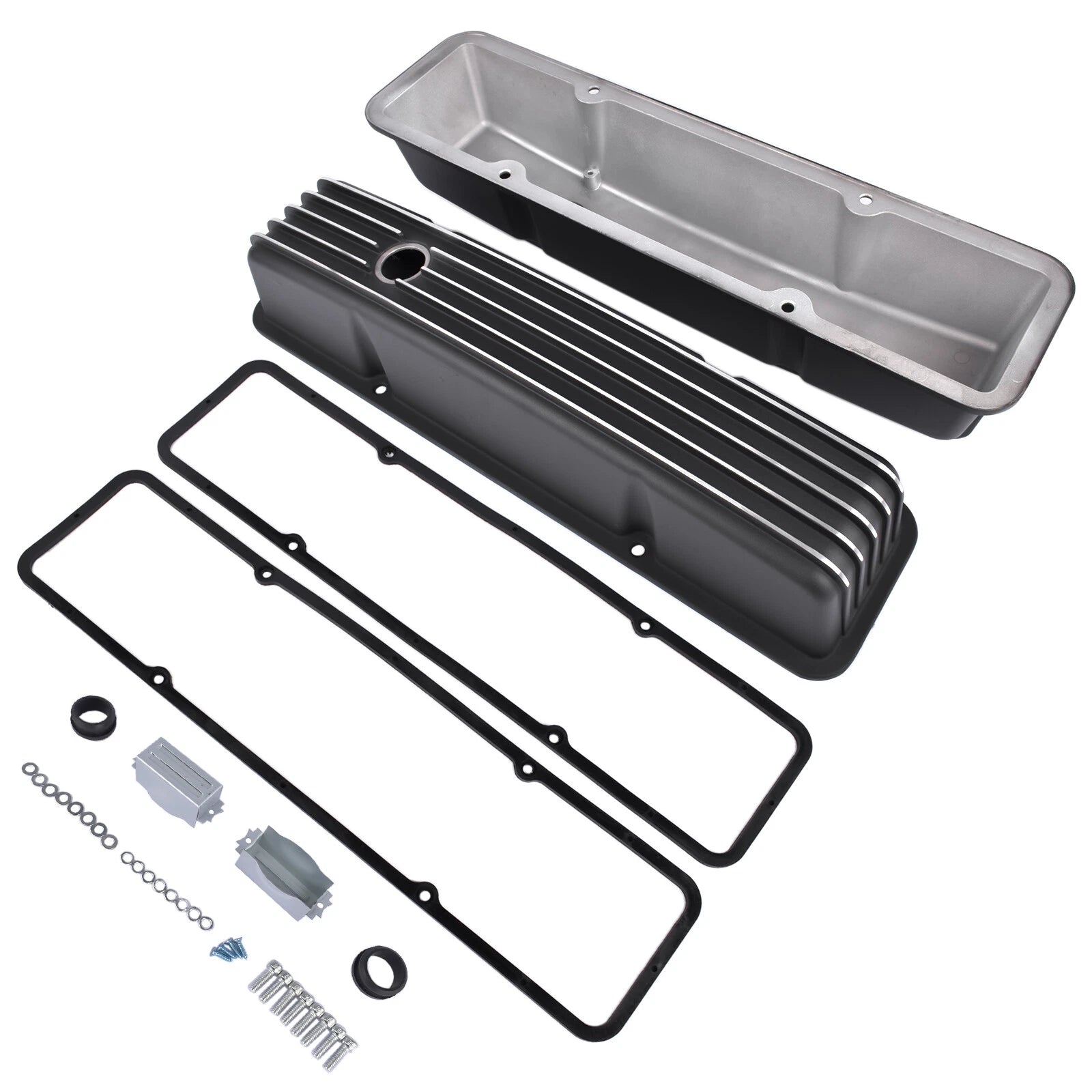 Finned Aluminum Tall Valve Covers w/ Bolts for Chevy Small Block (283-400)